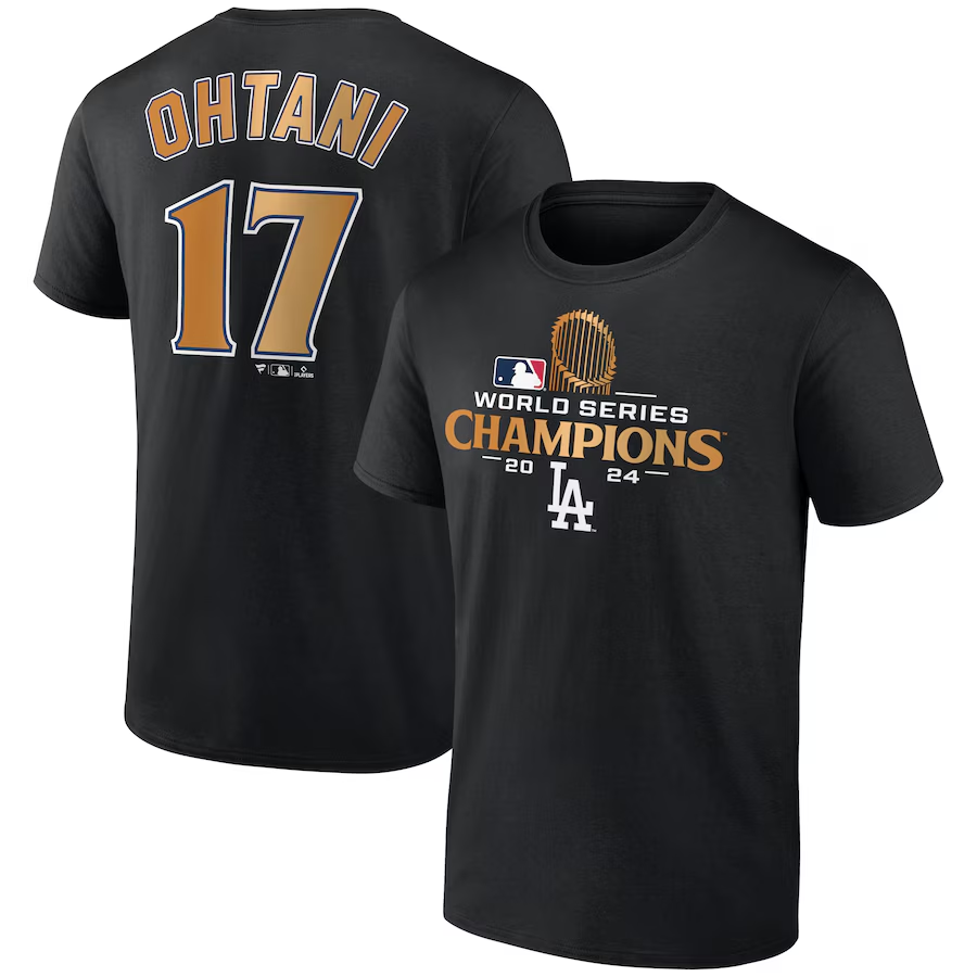 Men Los Angeles Dodgers 17 Ohtani 2024 MLB World Series Champions black T shirts
